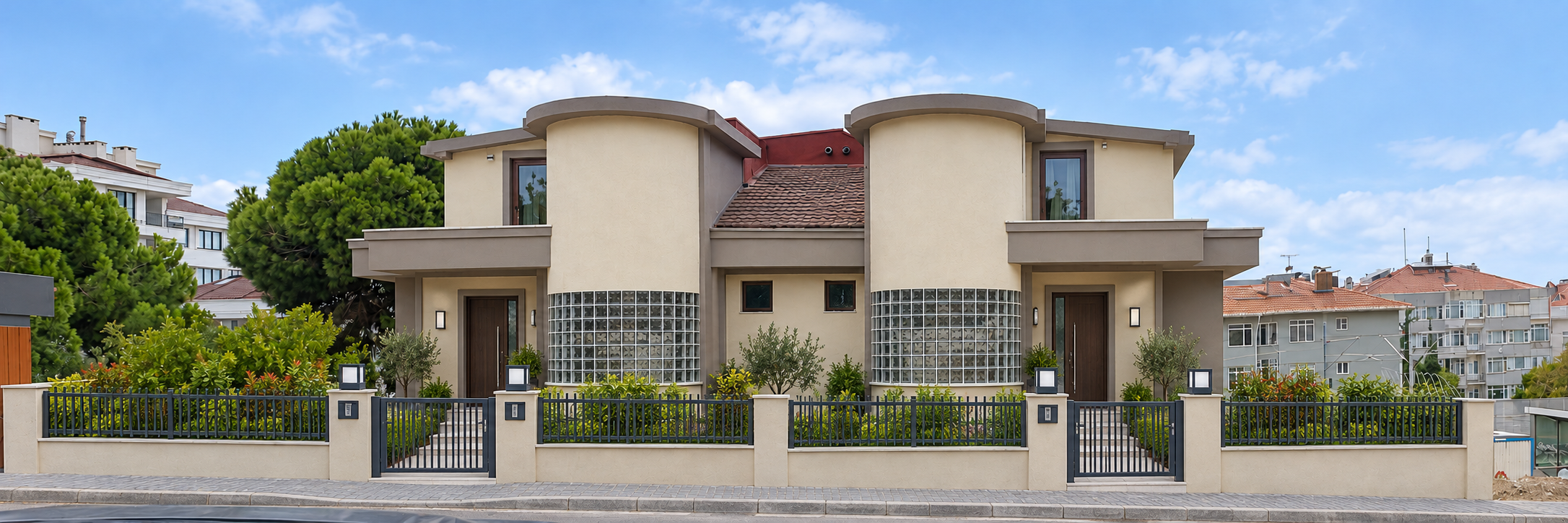 Kartal Havacılar ikiz villa: giriş ve bahçe bölümleri temsili olarak düzenlenmiş görsel